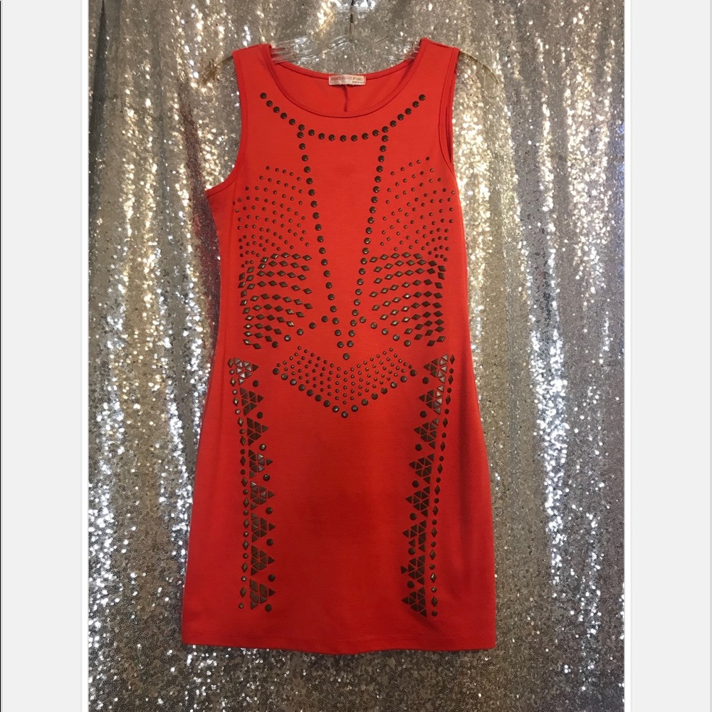 AGACI ORANGE Tank Dress w/ Rivet Detailing